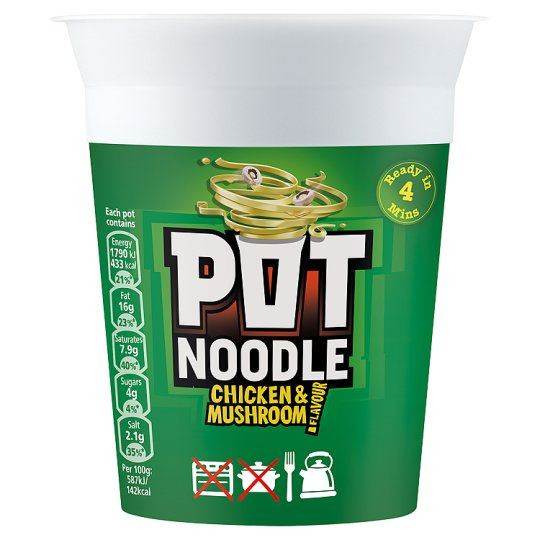 Pot Noodle Chicken & Mushroom Flavour - 90g - Pack of 4 (90g x 4)